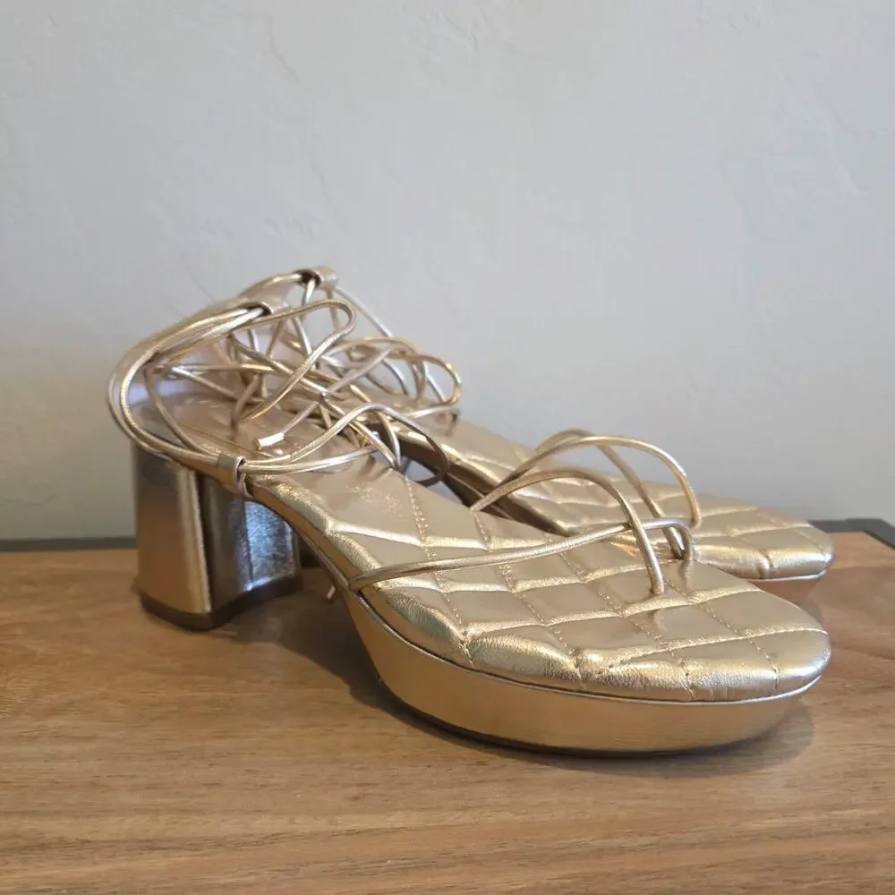 Aerosoles Caramia Sandals Womens 10 Soft Gold Metallic Platform Block Heel NWT